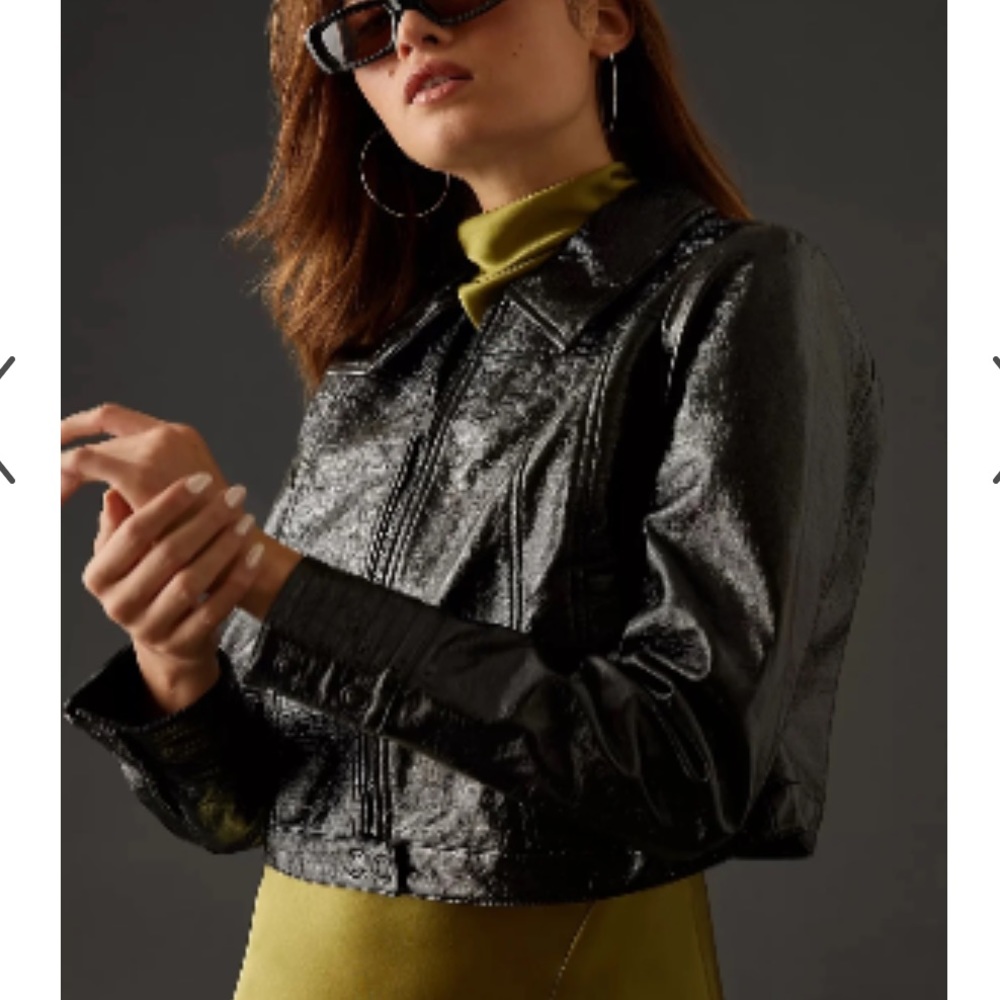 NWT Anthropologie Crinkle Cropped Jacket in Shiny Black from Maeve size small